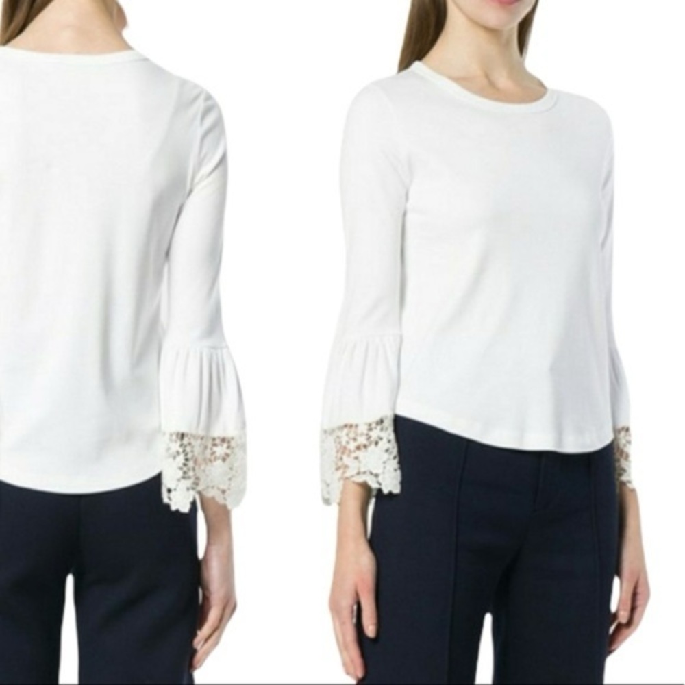 SEE BY CHLOE White Lace Bell Sleeve Top Size small
